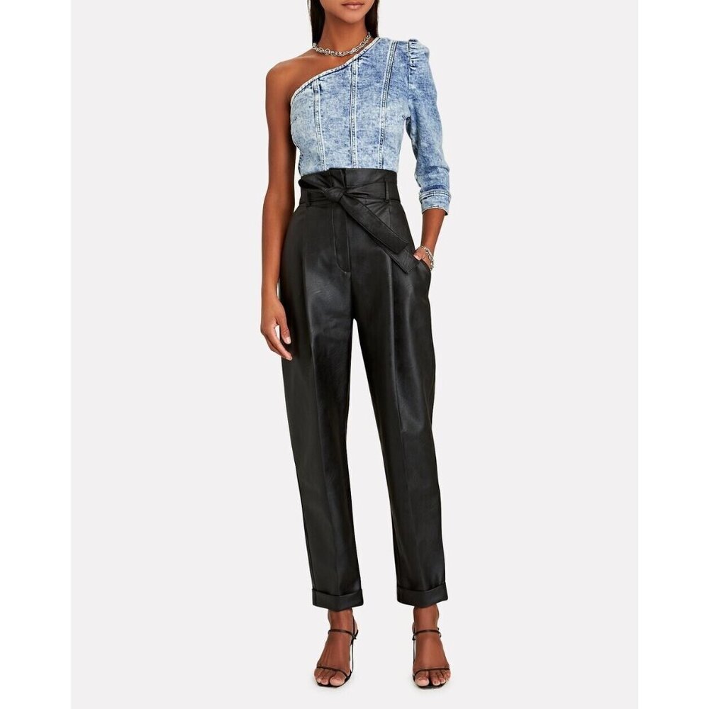 Retrofete Mara Blue Light Acid Wash Denim Puff Sleeve Top, Size Small